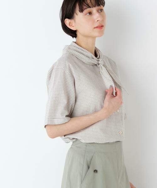 human woman / ヒューマンウーマン シャツ・ブラウス | 麻混チェック三角巾シャツ | 詳細16