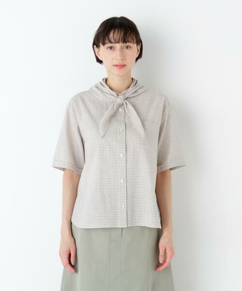 human woman / ヒューマンウーマン シャツ・ブラウス | 麻混チェック三角巾シャツ | 詳細18