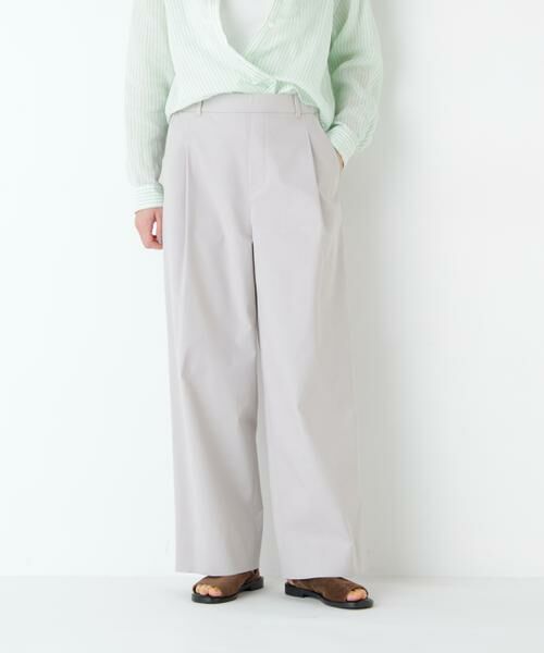 human woman / ヒューマンウーマン パンツ | 麻混ドビーストレッチウェストゴムパンツ（グレージュ2）