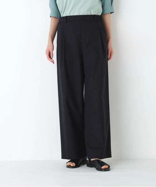 human woman / ヒューマンウーマン パンツ | 麻混ドビーストレッチウェストゴムパンツ（ブラック）
