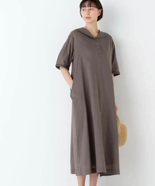 human woman / ヒューマンウーマン ワンピース | インド刺繍セーラーカラーワンピース（モカ1）