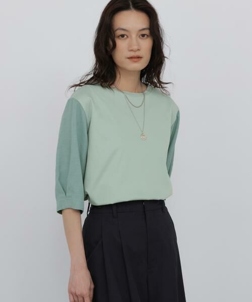 human woman / ヒューマンウーマン カットソー | 布帛コンビカットソー（ミントグリーン）