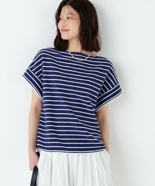 human woman / ヒューマンウーマン カットソー | ≪ＮＡＴＩＣコラボ≫ロープボーダーカットソー（ネイビー3）