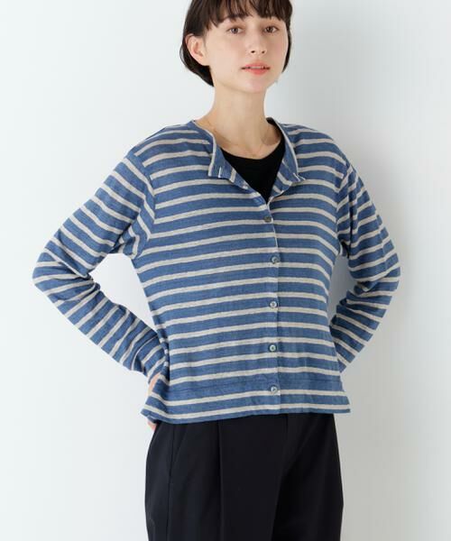 human woman / ヒューマンウーマン カットソー | リネン天竺カーディガン（ブルーボーダー3）