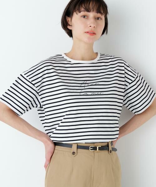 human woman / ヒューマンウーマン カットソー | ａｚｕｒｅｌａ　ｍｅｒ　ボーダーロゴＴシャツ | 詳細2
