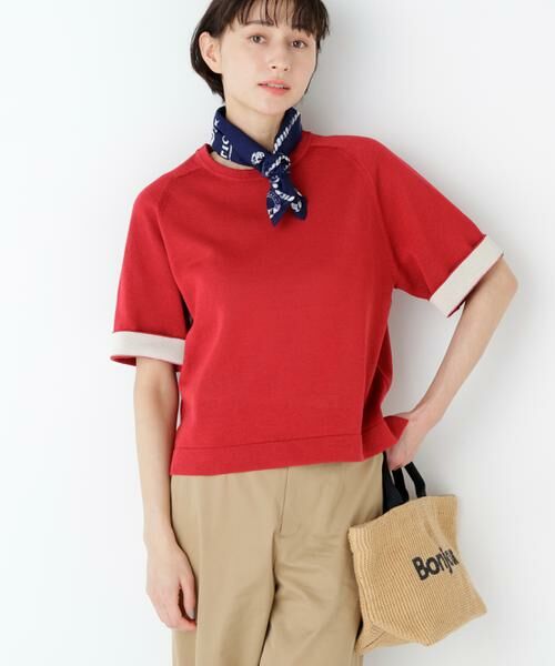 human woman / ヒューマンウーマン ニット・セーター | ハイゲージギマ　クルーネックラグランプルオーバー（レッド）