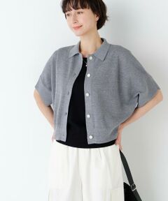 human woman / ヒューマンウーマン ニット・セーター | 麻混ワッフル柄ポロカーディガン