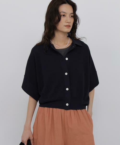 human woman / ヒューマンウーマン ニット・セーター | 麻混ワッフル柄ポロカーディガン | 詳細2