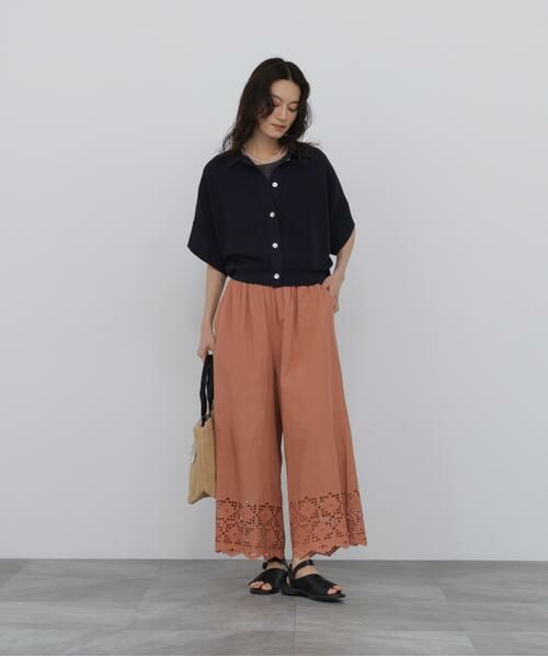 human woman / ヒューマンウーマン ニット・セーター | 麻混ワッフル柄ポロカーディガン | 詳細3