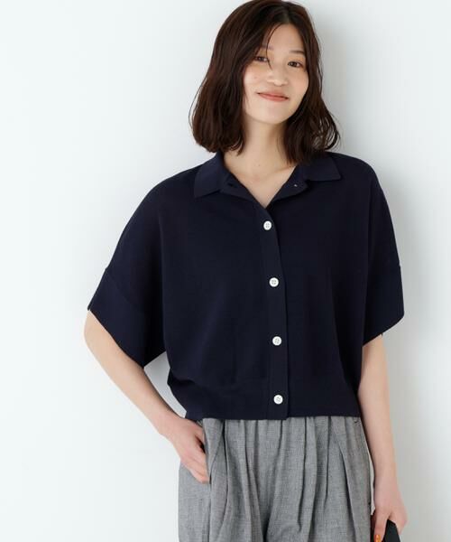 human woman / ヒューマンウーマン ニット・セーター | 麻混ワッフル柄ポロカーディガン | 詳細4