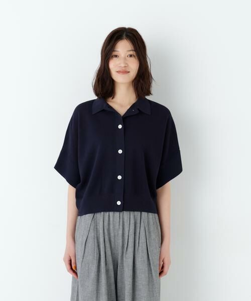 human woman / ヒューマンウーマン ニット・セーター | 麻混ワッフル柄ポロカーディガン | 詳細8