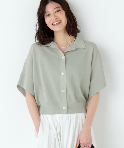 human woman / ヒューマンウーマン ニット・セーター | 麻混ワッフル柄ポロカーディガン | 詳細12