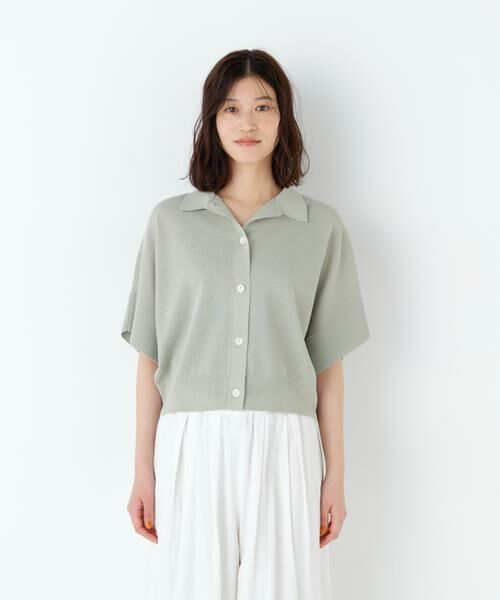 human woman / ヒューマンウーマン ニット・セーター | 麻混ワッフル柄ポロカーディガン | 詳細14