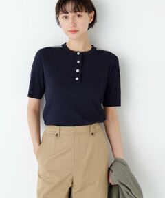 human woman / ヒューマンウーマン ニット・セーター | 麻混バイカラーヘンリーネックプルオーバー