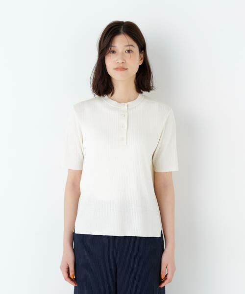 human woman / ヒューマンウーマン ニット・セーター | 麻混バイカラーヘンリーネックプルオーバー | 詳細5