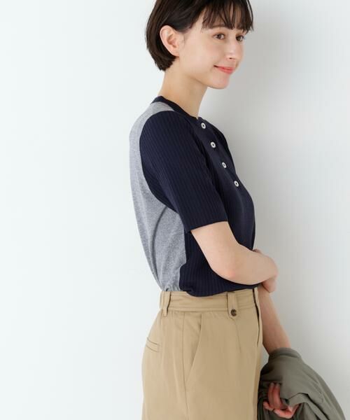 human woman / ヒューマンウーマン ニット・セーター | 麻混バイカラーヘンリーネックプルオーバー | 詳細9