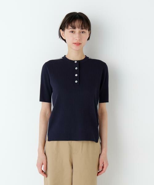 human woman / ヒューマンウーマン ニット・セーター | 麻混バイカラーヘンリーネックプルオーバー | 詳細12