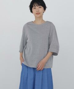 human woman / ヒューマンウーマン カットソー | ◆ジャカードストライプクルーネックプルオーバー