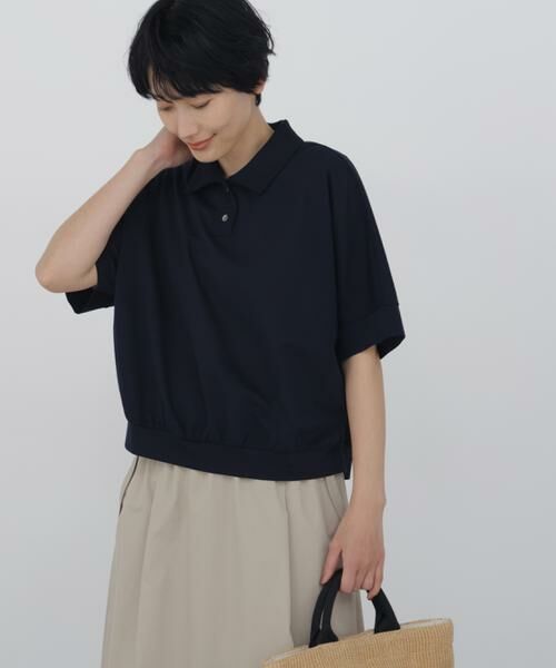 human woman / ヒューマンウーマン カットソー | ◆フィンリーチェック衿付きカットソー（ネイビー）