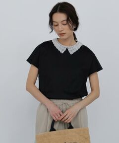 human woman / ヒューマンウーマン カットソー | ◆レース衿スムースＴシャツ