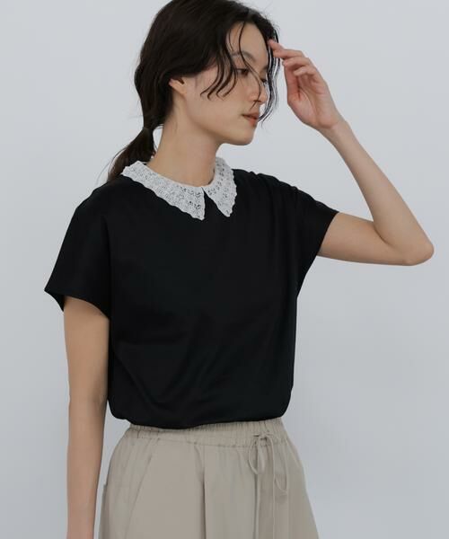 human woman / ヒューマンウーマン カットソー | ◆レース衿スムースＴシャツ | 詳細6