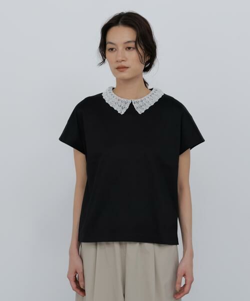 human woman / ヒューマンウーマン カットソー | ◆レース衿スムースＴシャツ | 詳細10