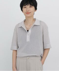 human woman / ヒューマンウーマン カットソー | リーフ格子レース　ポロＴシャツ