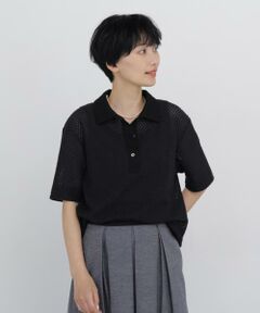 human woman / ヒューマンウーマン カットソー | リーフ格子レース　ポロＴシャツ