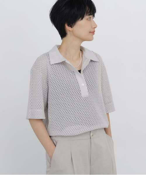 human woman / ヒューマンウーマン カットソー | リーフ格子レース　ポロＴシャツ | 詳細2