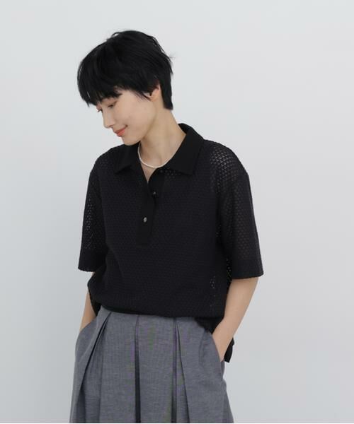 human woman / ヒューマンウーマン カットソー | リーフ格子レース　ポロＴシャツ | 詳細12