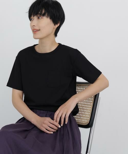 human woman / ヒューマンウーマン カットソー | コンパクトポケットＴシャツ（ブラック）