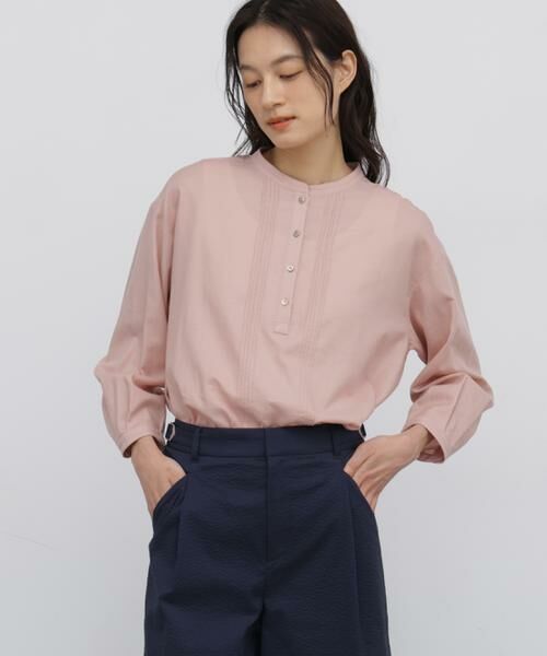 human woman / ヒューマンウーマン シャツ・ブラウス | ◆コットンシルクローンピンタックブラウス(ピンク)