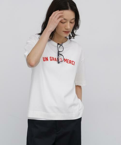 human woman / ヒューマンウーマン カットソー | ◆フロッキープリントクルーネックＴシャツ（ホワイト）