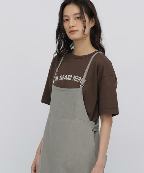human woman / ヒューマンウーマン カットソー | ◆フロッキープリントクルーネックＴシャツ（ブラウン）