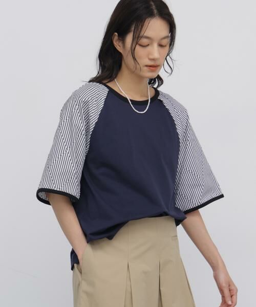 human woman / ヒューマンウーマン カットソー | ◆ラグランスリーブリンガーＴシャツ（ネイビー）