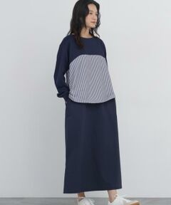 human woman / ヒューマンウーマン ワンピース | ◆バスク天竺異素材ミックスワンピース