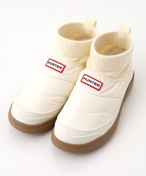 HUNTER / ハンター フラットシューズ | レディース イン/アウト パファー ニッテッド カフ ブーツ（シェイデッド ホワイト / ガム）