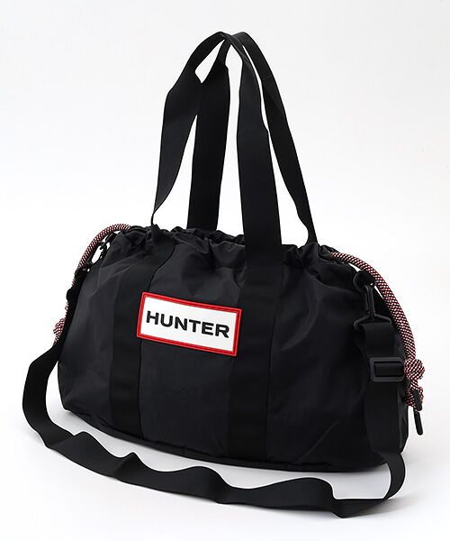 HUNTER / ハンター ボストンバッグ | トラベル パッカブル リップストップ ホールドオール（ブラック / レッドボックスロゴ）