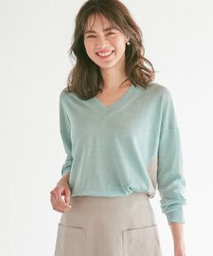 【洗える】Pure Linen Vネック ニット