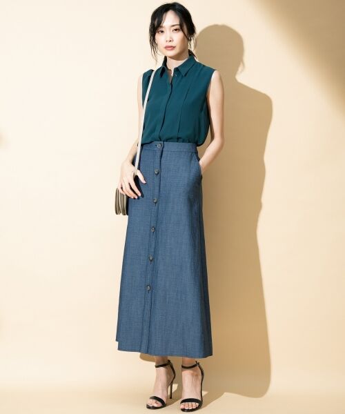 【ICB アイシービー】デニム リネン 麻 ロングスカート マキシ フレア ICB アイシービー】デニムリネン麻ロングスカート マキシフレア