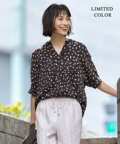 【WEB限定カラーあり・洗える】Back Satin Amunzen キーネックブラウス