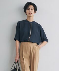 【WEB限定カラーあり】 Back Satin Amunzen バンドカラーブラウス