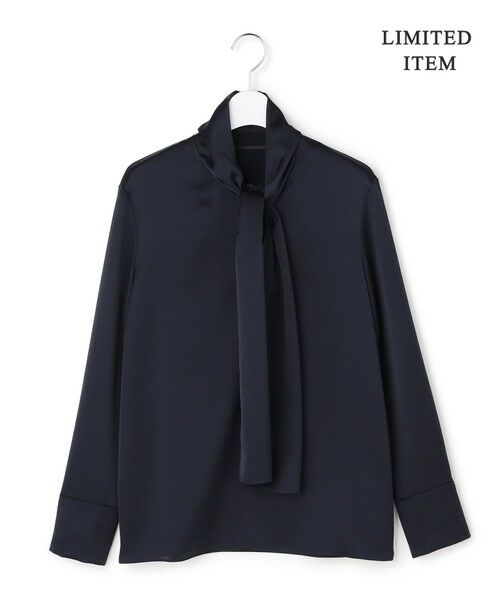 ICB / アイシービー シャツ・ブラウス | 【WEB限定】 ドレープサテン ボウタイブラウス（ネイビー系）