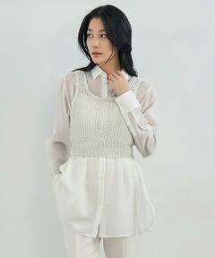 ICB / アイシービー ベスト | 【洗える】 シャインポリエステルクロッシェ ニットベスト