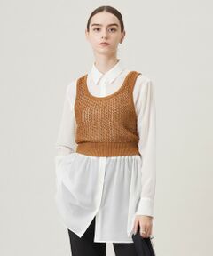 ICB / アイシービー ベスト | 【洗える】 シャインポリエステルクロッシェ ニットベスト