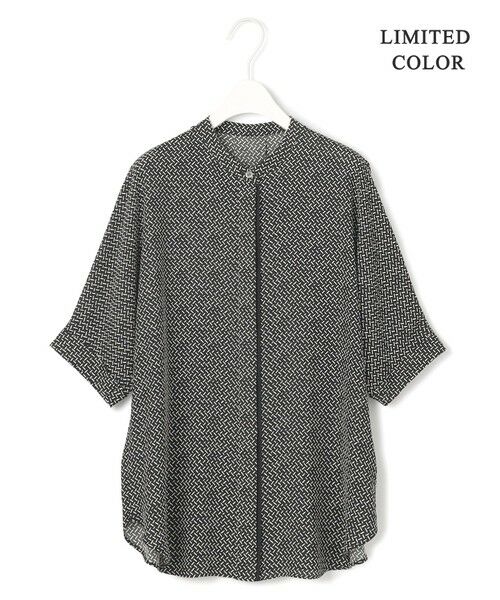 アイシービー　光沢　フレンチスリーブ 　バンドカラーブラウス　カーキ　46 4L アイシービー 光沢 フレンチスリーブ バンドカラーブラウス
