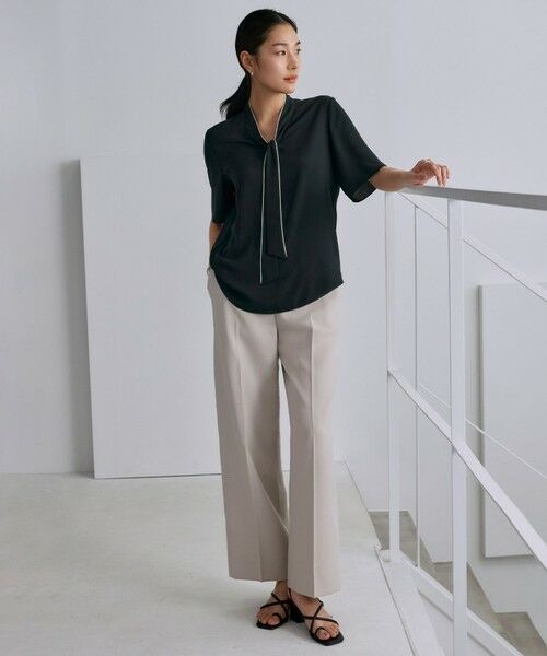 ICB / アイシービー シャツ・ブラウス | 【人気のため新色追加・接触冷感・UVケア・洗える】BackSatinAmunzen 5分袖配色ボウタイブラウス | 詳細15