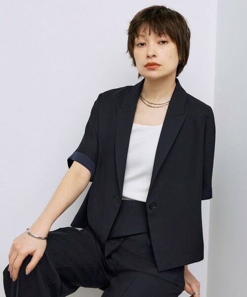 ICB/アイシービー 【UVケア・速乾・洗える】 FluidBackSatin クロップドジャケット ネイビー系 0 ICB/アイシービー 【UVケア・速乾・洗える】 FluidBackSatin クロップドジャケット ネイビー系 0