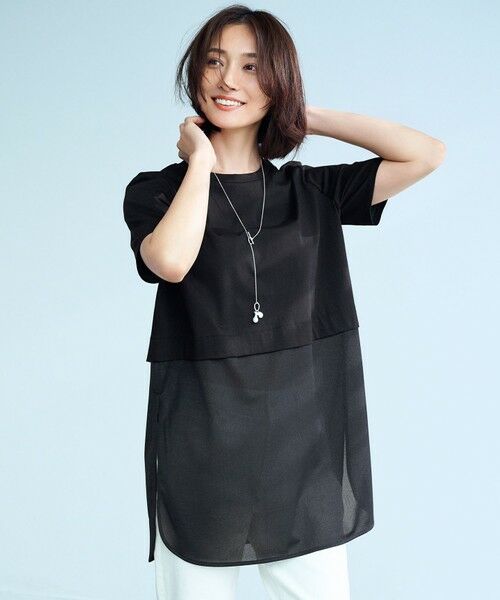 ICB / アイシービー カットソー | 【人気のため新色追加・UVケア・洗える】シアージャージーコンビ カットソー(ブラック系)