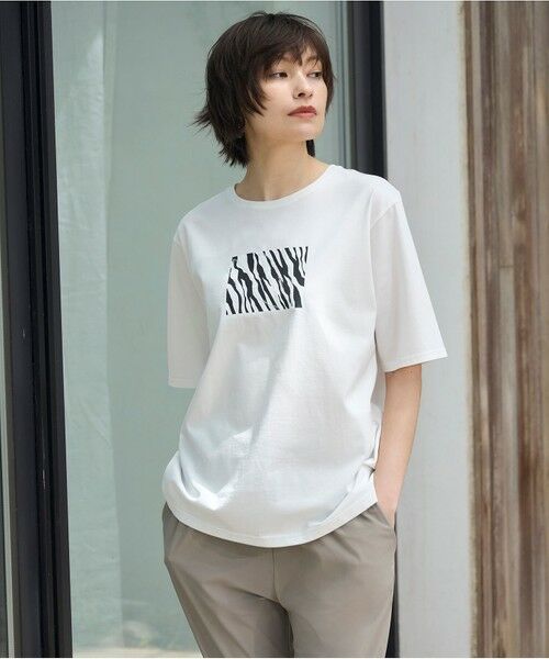 ICB / アイシービー カットソー | 【接触冷感・UVケア・洗える】ゼブラ柄 TEE(オフホワイト系)